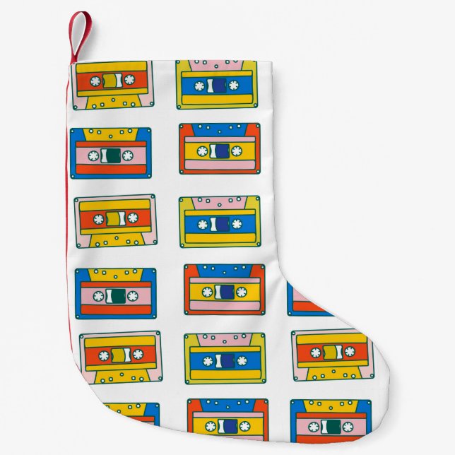 Pop art 90s seamless pattern of music cassettes. B Small Christmas Stocking (Front)