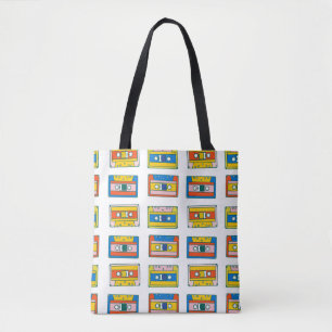 Pop art 90s seamless pattern of music cassettes. B Tote Bag
