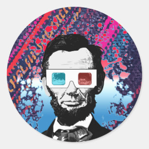 Pop Art Abraham Lincoln 3D Glasses Neon Patriotic Classic Round Sticker