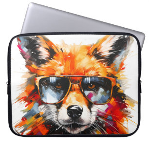 Pop Art Abstract Animal Fox Sunglasses Portrait Laptop Sleeve