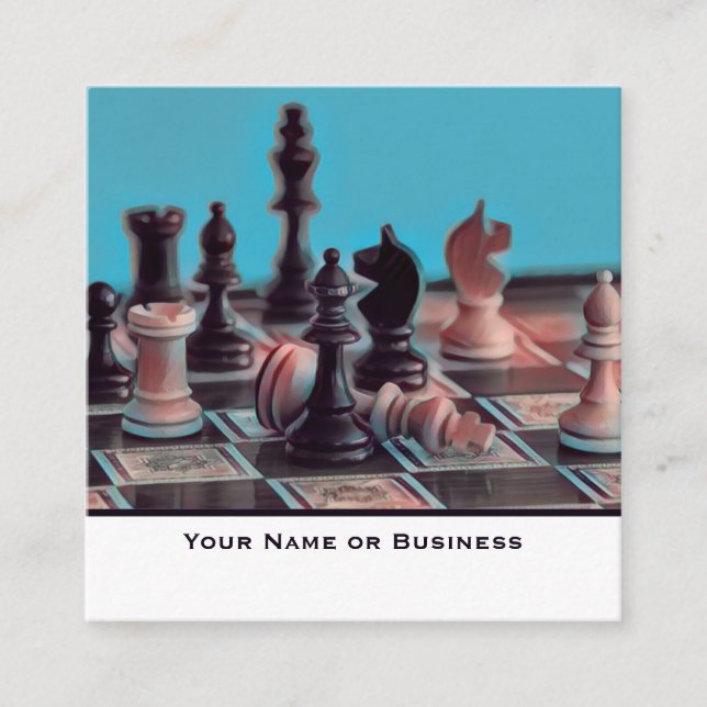 Pop Art Abstract Chess Pieces Coach Club Square Business Card (Front)