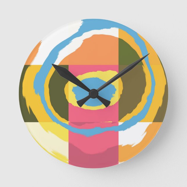 Pop Art Abstract colourful spiral ray blurry 15 Round Clock (Front)