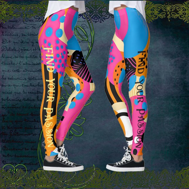 Pop Art Abstract Pattern Vibrant Colours Quote Leggings (Pop Art Abstract Pattern Vibrant Colors Quote Leggings)