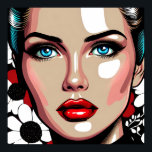 Pop Art Ai Comic Book Woman's Face Poster<br><div class="desc">Comic book style pop art woman with glass like face. Red,  white and black floral background.</div>