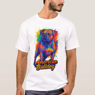 Pop Art American Bulldog – Vibrant Neon Dog T-Shirt