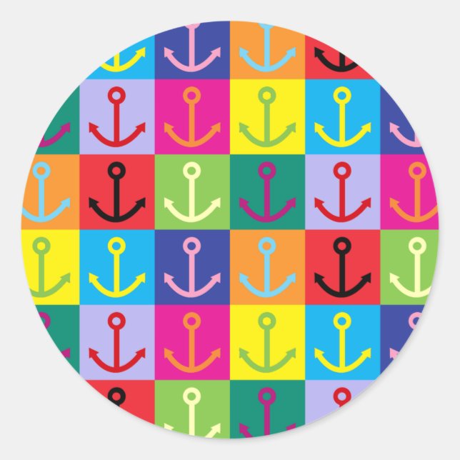Pop Art Anchor Classic Round Sticker (Front)