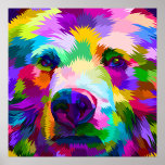 Pop-Art Animal Poster<br><div class="desc">Close-up portrait of a bear, rendered in a vibrant, geometric pop art style, with a focus on sharp, angular shapes and a bold color palette, the bear's face is composed of numerous small, triangular and polygonal shapes, each filled with a different color, creating a mosaic-like effect, the colors range from...</div>