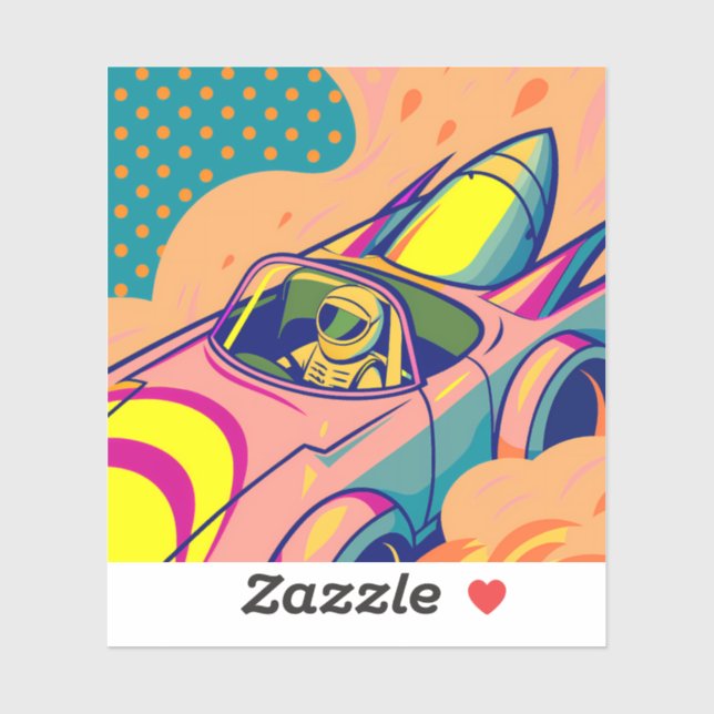 Pop Art Astronaut Driving Rocket Car (Sheet)