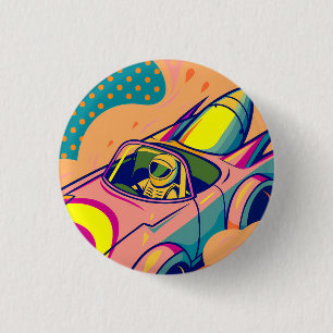 Pop Art Astronaut Driving Rocket Car 3 Cm Round Badge