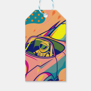 Pop Art Astronaut Driving Rocket Car Gift Tags