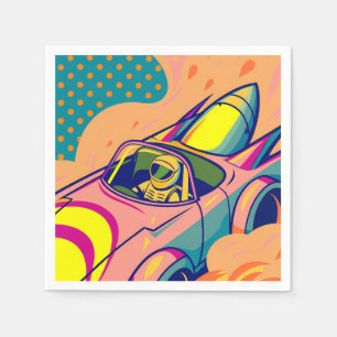 Pop Art Astronaut Driving Rocket Car Napkin