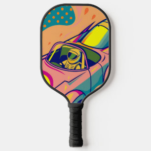 Pop Art Astronaut Driving Rocket Car Pickleball Paddle