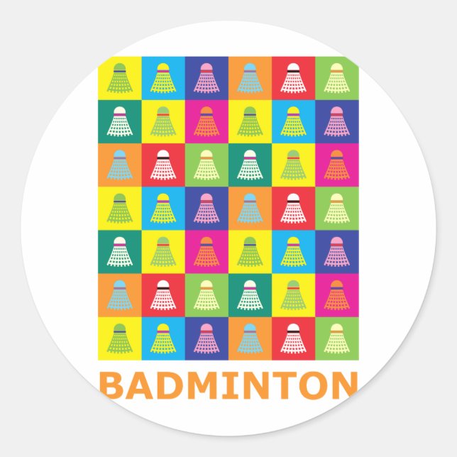 Pop Art Badminton Classic Round Sticker (Front)