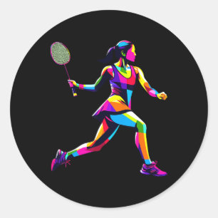 Pop Art Badminton Player Shuttle Women Badmintoner Classic Round Sticker