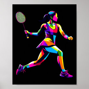 Pop Art Badminton Player Shuttle Women Badmintoner Poster