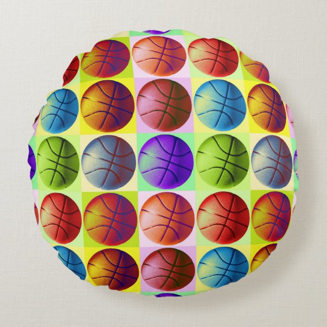 Pop Art Basketball Round Cushion (Front)