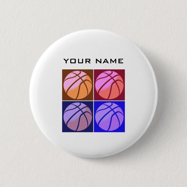 Pop Art Basketball Your Name 6 Cm Round Badge (Front)