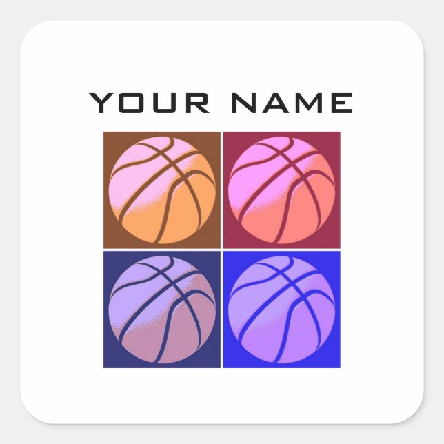 Pop Art Basketball Your Name Square Sticker (Front)