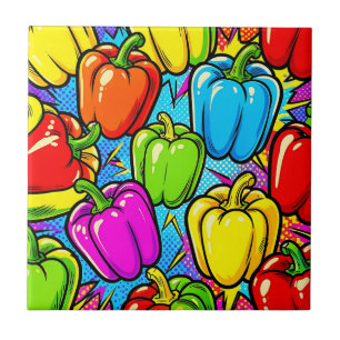 Pop Art Bell Peppers Pattern Ceramic Tile