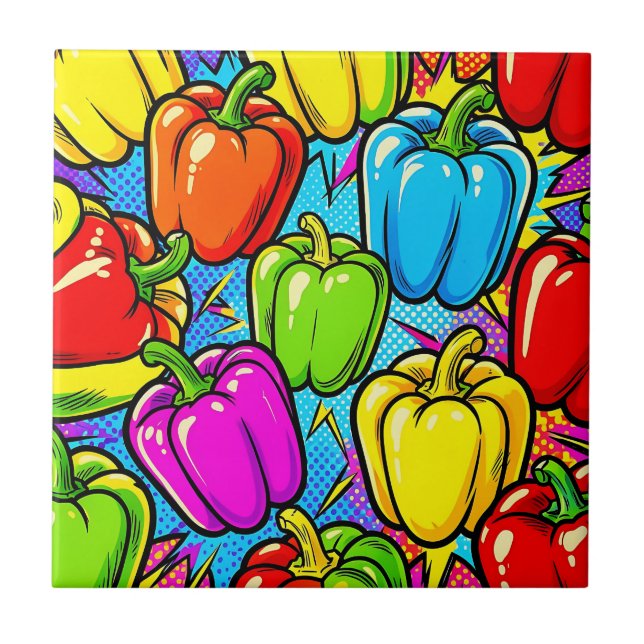 Pop Art Bell Peppers Pattern Ceramic Tile (Front)