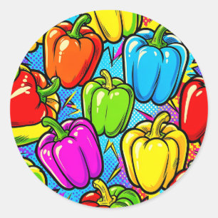 Pop Art Bell Peppers Pattern Classic Round Sticker