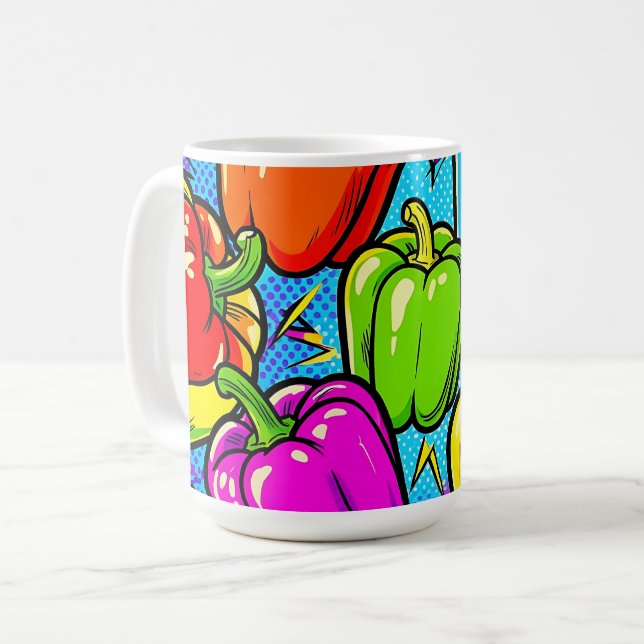 Pop Art Bell Peppers Pattern Coffee Mug (Front Left)