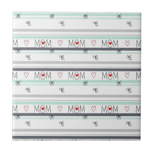 Pop Art BEST MOM Stripe – Bold Retro Love (1) Ceramic Tile