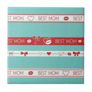 Pop Art BEST MOM Stripe – Bold Retro Love (2) Ceramic Tile