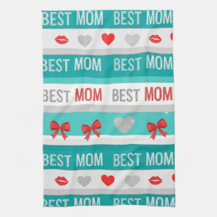 Pop Art BEST MOM Stripe – Bold Retro Love (3) Tea Towel