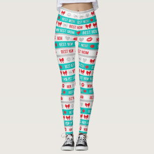 Pop Art BEST MOM Stripe – Bold Retro Love (4) Leggings
