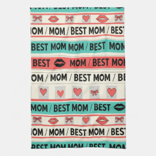 Pop Art BEST MOM Stripe – Bold Retro Love (5) Tea Towel