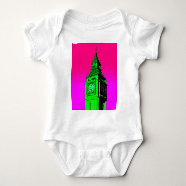 Pop Art Big Ben London Travel Pink Green Baby Bodysuit (Front)