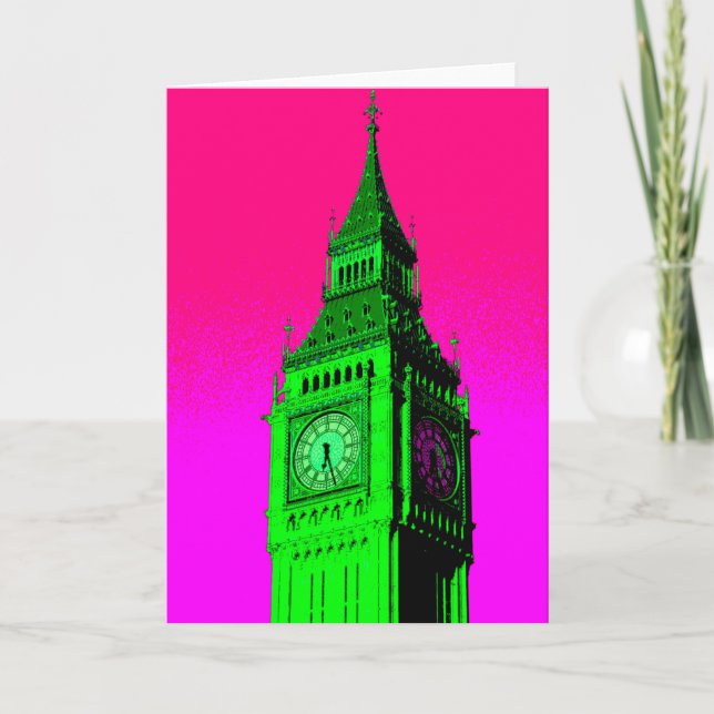 Pop Art Big Ben London Travel Pink Green Card (Front)