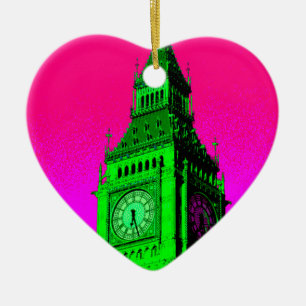 Pop Art Big Ben London Travel Pink Green Ceramic Ornament