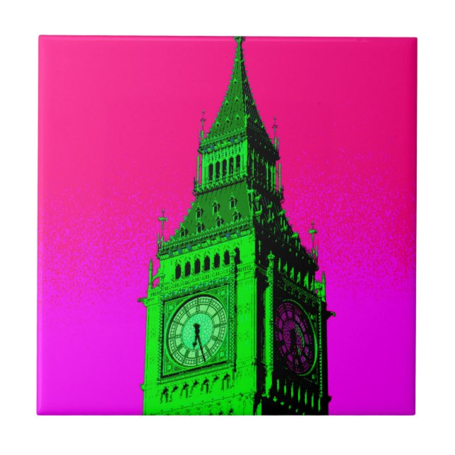 Pop Art Big Ben London Travel Pink Green Ceramic Tile (Front)