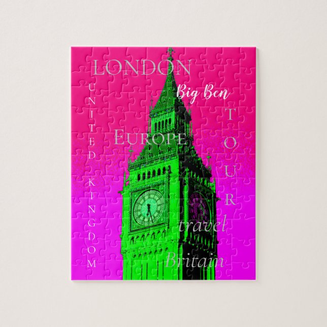 Pop Art Big Ben London Travel Pink Green Jigsaw Puzzle (Vertical)