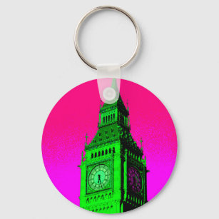 Pop Art Big Ben London Travel Pink Green Key Ring