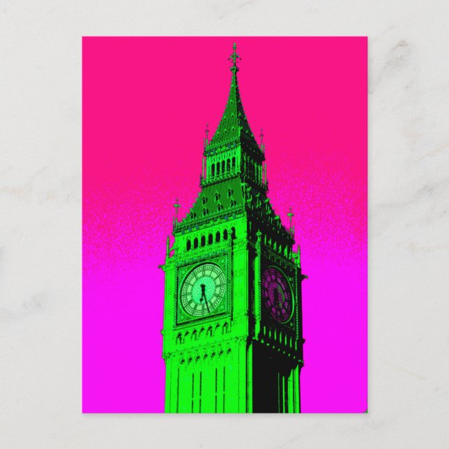 Pop Art Big Ben London Travel Pink Green Postcard (Front)