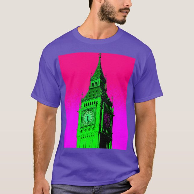 Pop Art Big Ben London Travel Pink Green T-Shirt (Front)