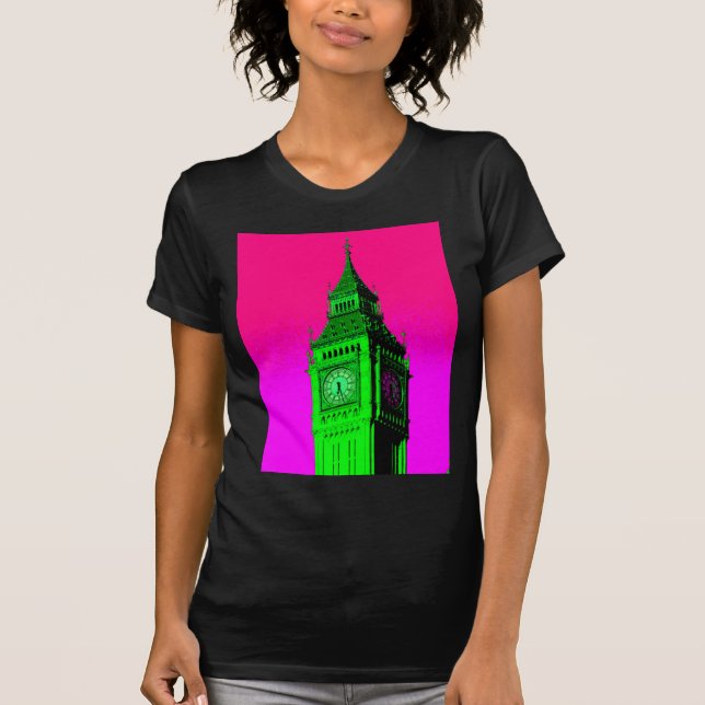 Pop Art Big Ben London Travel Pink Green T-Shirt (Front)