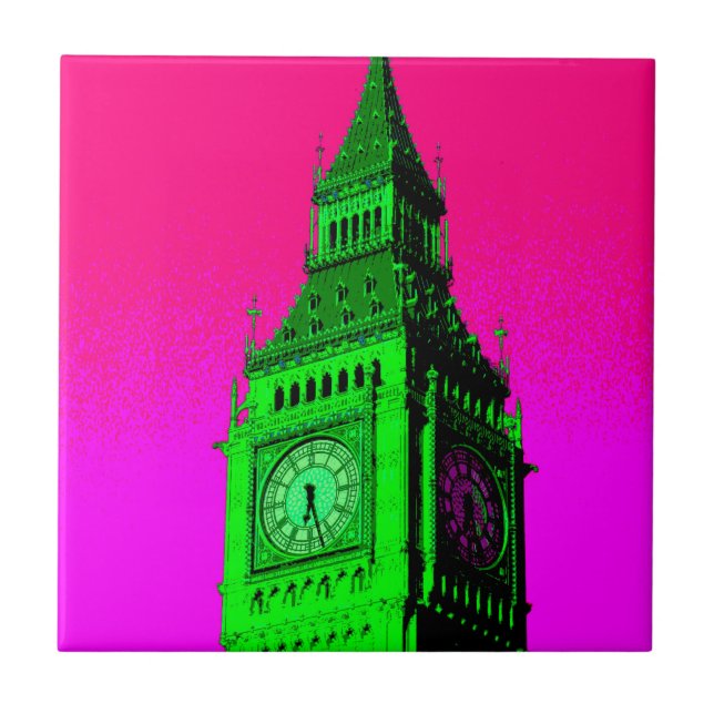 Pop Art Big Ben London Travel Pink Green Tile (Front)
