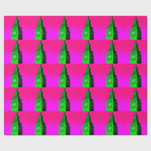 Pop Art Big Ben London Travel Pink Green Wrapping Paper