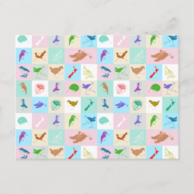 Pop art bird pattern postcard (Front)
