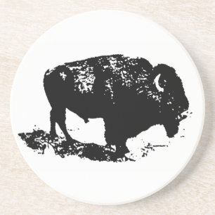 Pop Art Black White Buffalo Bison Silhouette Coaster