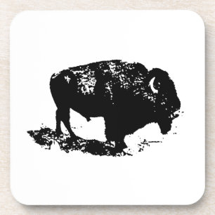 Pop Art Black White Buffalo Bison Silhouette Coaster