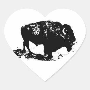 Pop Art Black White Buffalo Bison Silhouette Heart Sticker