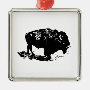 Pop Art Black White Buffalo Bison Silhouette Metal Tree Decoration