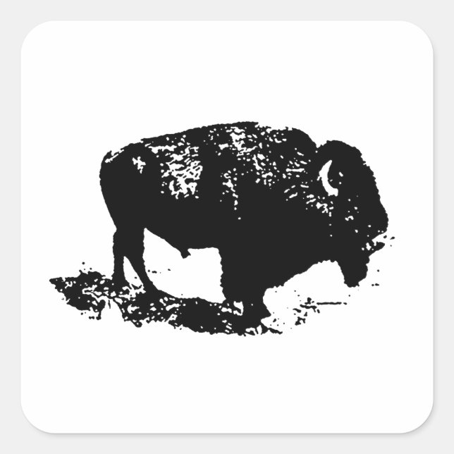 Pop Art Black White Buffalo Bison Silhouette Square Sticker (Front)