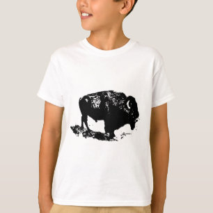 Pop Art Black White Buffalo Bison Silhouette T-Shirt
