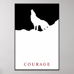 Pop Art Black & White Motivational Courage Wolf Poster